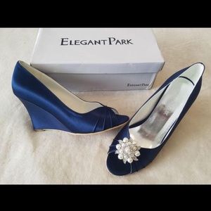 Navy Bridal Wedges by Elegant Park